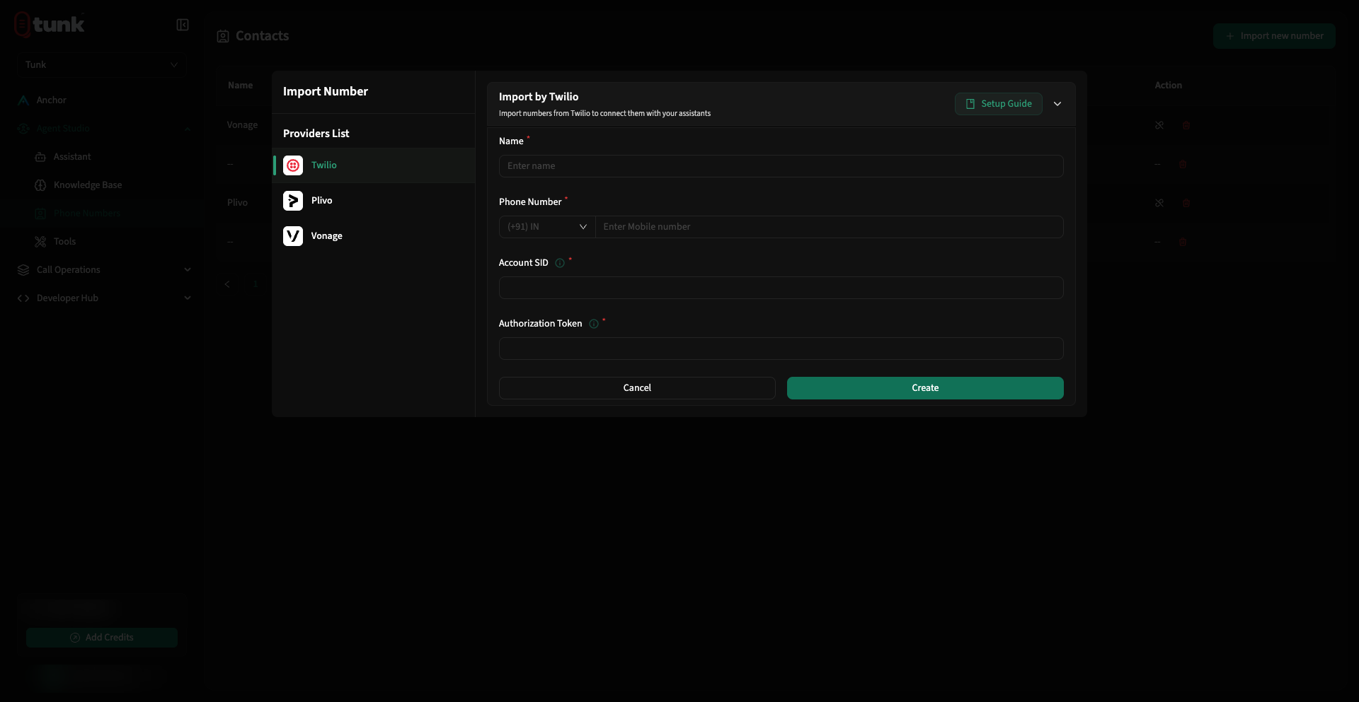 Import Twilio Phone Number