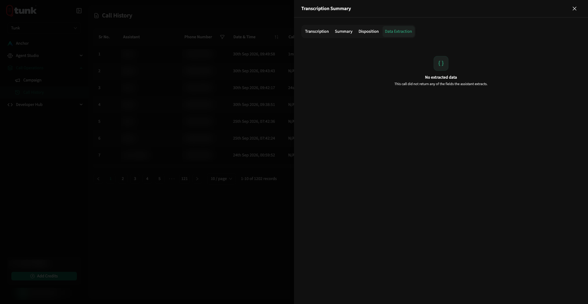Call Data Extraction Detail
